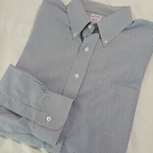 Brooks Brothers 17-35 CLASSIC blue/white cotton stripe LS button down shirt